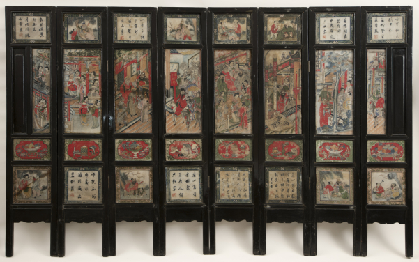 Eight–panel screen with paintings on marble
Late Qing dynasty
wood and marble
H 112 x W 16 x D 2.22 cm
HKU.W.2004.1495
Gift of Dr and Mrs. Robert Fung